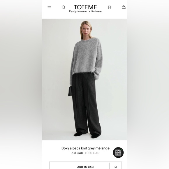 Toteme Sweaters - Toteme Gray Alpaca Boxy Wool Sweater Medium M RARE Soft Luxury